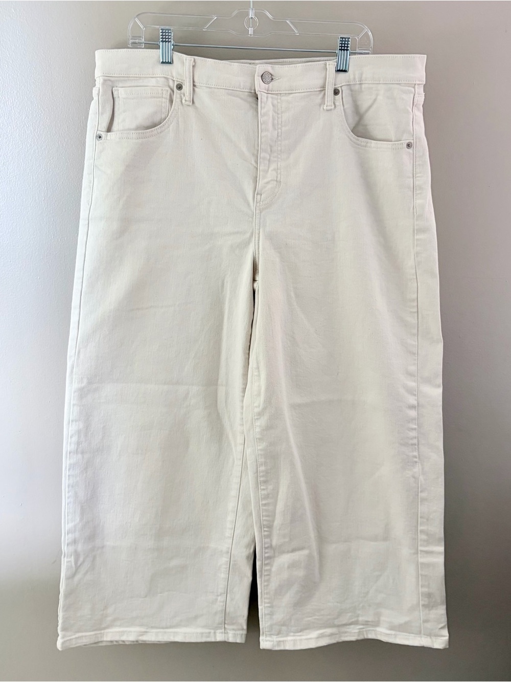 Banana Republic Wide-Leg High-Rise Cropped Cream Jeans 34/18